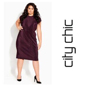 City Chic Pleated Spiced Plum Midi Dress